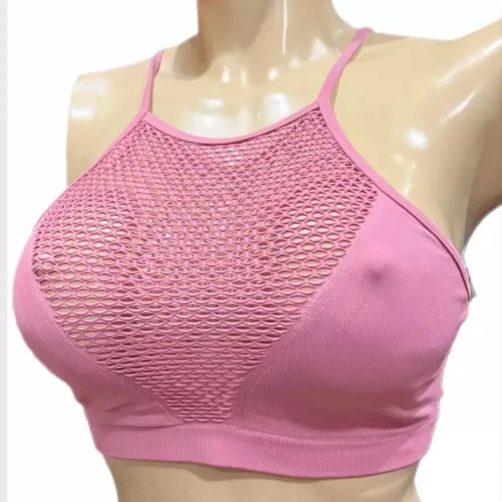 Victoria’s Secret Seamless Comfort High Neck fishnet sport bra Pink Medium
